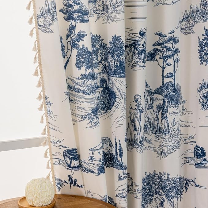 F-CHU Blue Curtains 2 Panel Set Drapes - Image 2