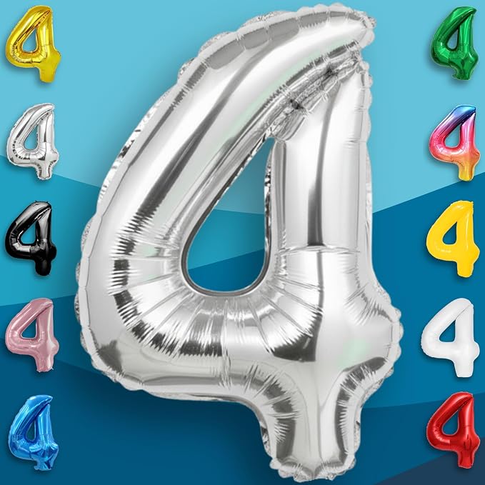 Silver Number Balloon 4 Mylar Foil Balloons 32 inch - Image 4