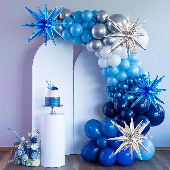 Blue Silver Star Balloons, 22/27 Inch Silver and Dark Blue Star Foil Balloons - Image 4