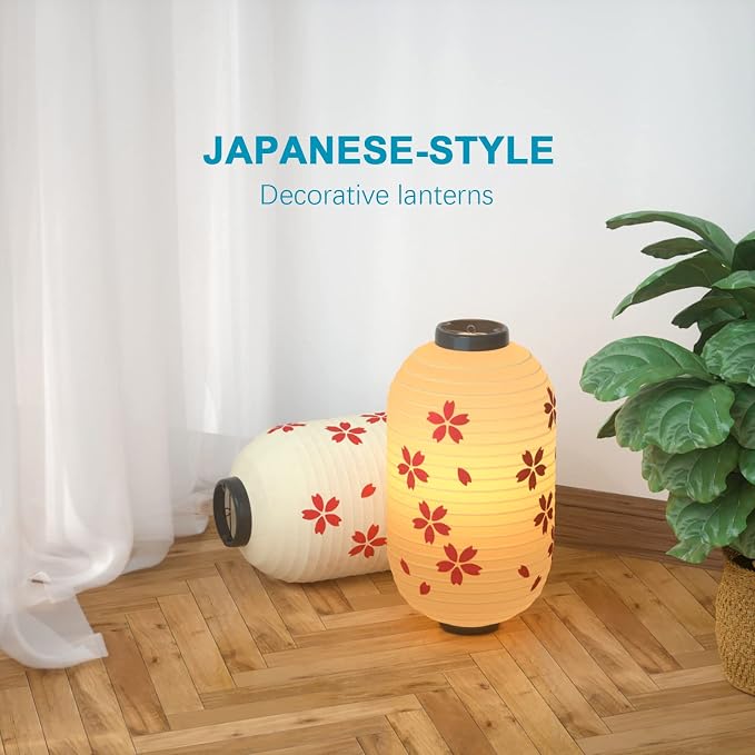 Traditional Japanese Style Beige White Silk Cherry Blossom Lantern 8 x 14 Inch - Image 5