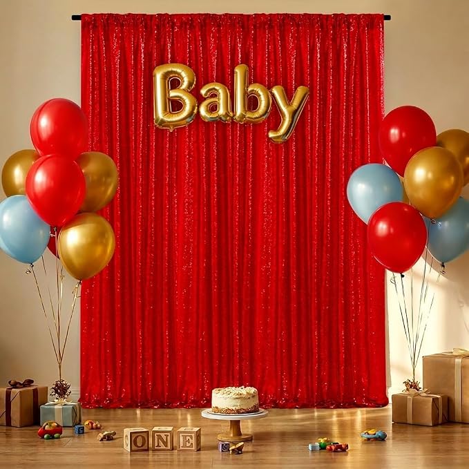 Red Sequin Backdrop Curtains-2 Panels 2FTx8FT Red Backdrop - Image 7