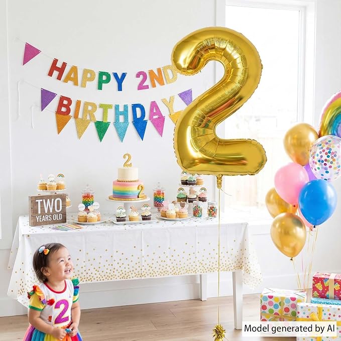 Gold Number 2 Balloon 40 Inch, Shiny Foil Decor - Image 3
