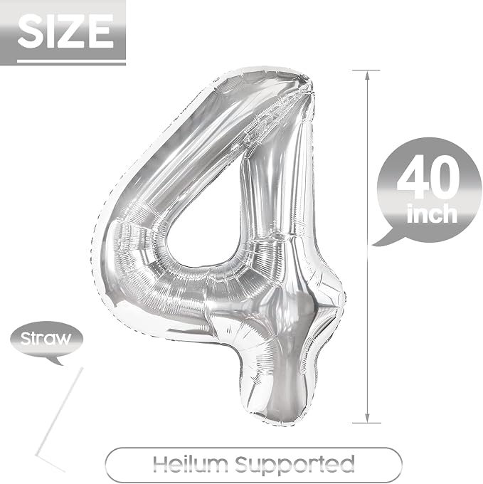 4 Balloon - Silver Birthday Number Balloons, 40 Inch Decorations Men Women | - Image 5