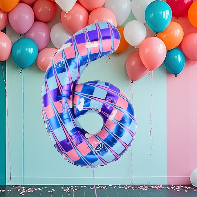 40 Inch Video Game Themed Number 6 Balloon, Birthday Party Decorations | Large - Image 4