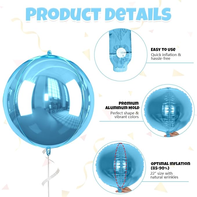 Blue Giant 4D Foil Balloons, 22 Inch Metallic Blue Round Foil Balloons - Image 8