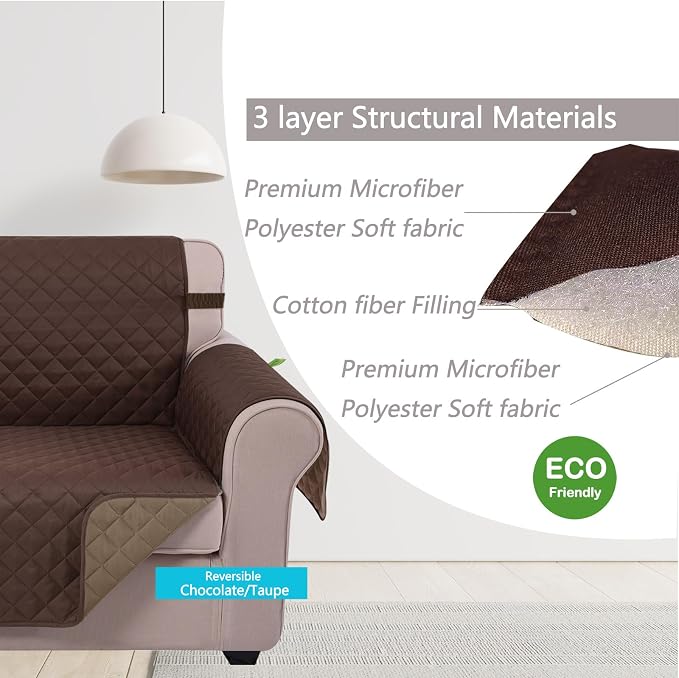 U-NICE HOME Reversible Recliner Chair Covers, Chocolate/Taupe | 23''Armchair - Image 4