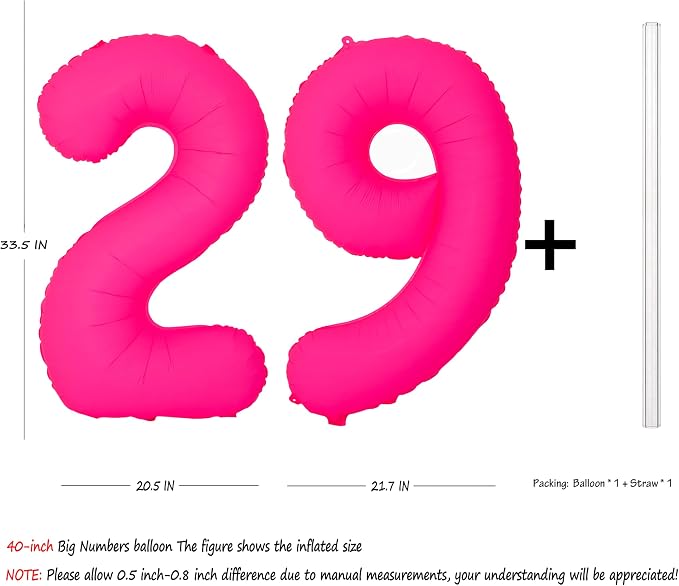 Pink Birthday Number 29 Balloons 40IN Fluorescent Pink 92 Foil Balloon | - Image 2