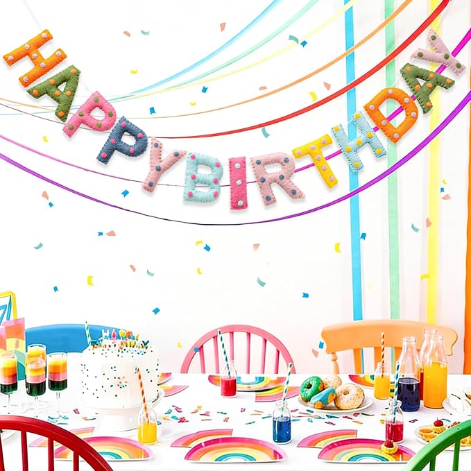 Pre-Strung Unique Handmade Wool Felt Colorful Happy Birthday Banner Garland | - Image 7