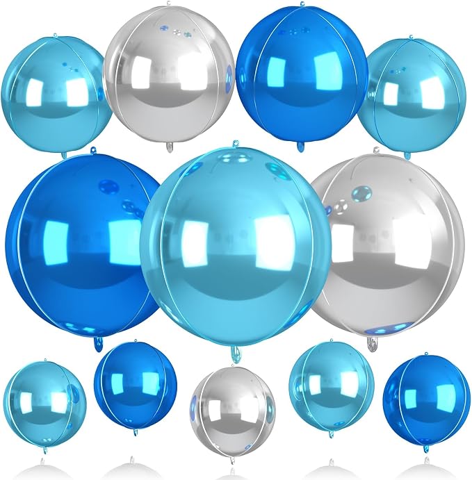 Blue and SIlver Round Balloons Foil, Metallic Blue Silver Balloons by BIAPIAN