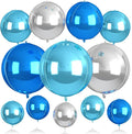 Blue and SIlver Round Balloons Foil, Metallic Blue Silver Balloons by BIAPIAN