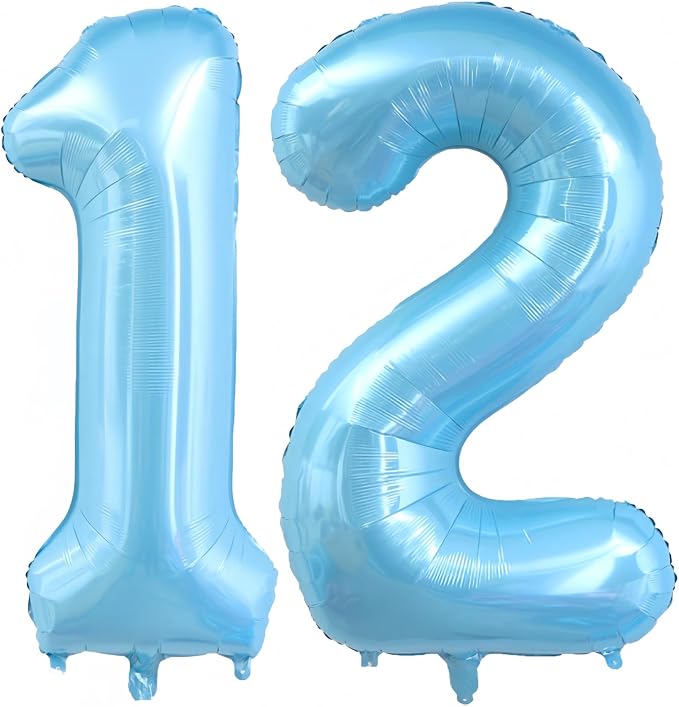 Pastel Blue 12 Balloon Number, Light Blue 12 Balloons by BBPOOL