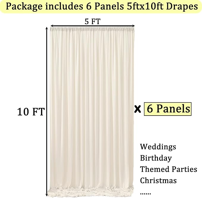 30ft x 10ft Wrinkle Free Ivory Backdrop Curtains - Image 2
