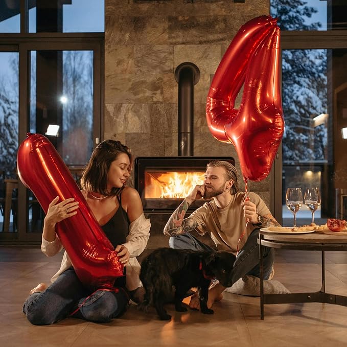 40 Inch Red Number Balloon 0-9, Large Foil Self-Sealing Number 4 Balloon - Image 2
