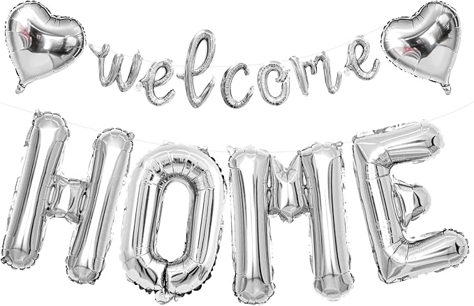 Welcome Home Balloons Silver, 40Inch HOME and 16Inch Welcome Foil Balloons by Xinvery