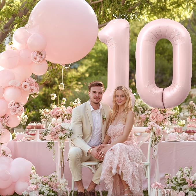 40 Inch Light Pink Number 10 Balloon 0-9 10th Foil Big Giant | Digital - Image 3
