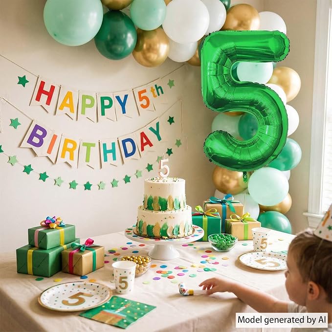 Green Number 5 Balloon 40 Inch, Vibrant Foil Numeral - Image 7