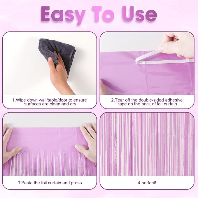 Voircoloria Pastel Purple Foil Fringe Backdrop Curtains, 2 Pack | Tinsel - Image 3