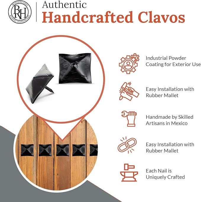 100 Pack 1.5" Square Head Iron Clavos Decorative Nails – Black – Handmade Rustic Square Fasteners for Farmhouse Shutters, Faux Wood Beams, Barn Doors, Shutters, and Gates – Ornamental Wood Accent