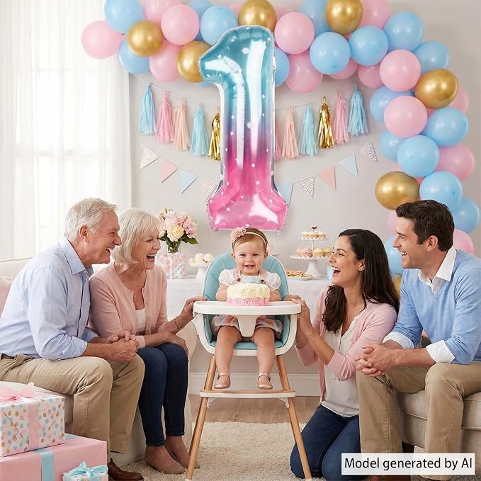 40 Inch Pink Blue Number 1 Balloon, Large Gradient Pink Blue Mylar Foil Number - Image 6