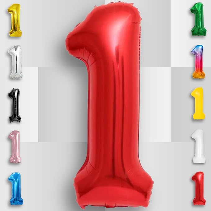 Red Number Balloon 1 Mylar Foil Balloons 40 inch - Image 4