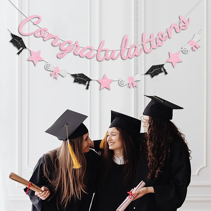 Congratulations Banner Pink Graduation Decorations Class of 2026 Prestrung - Image 3