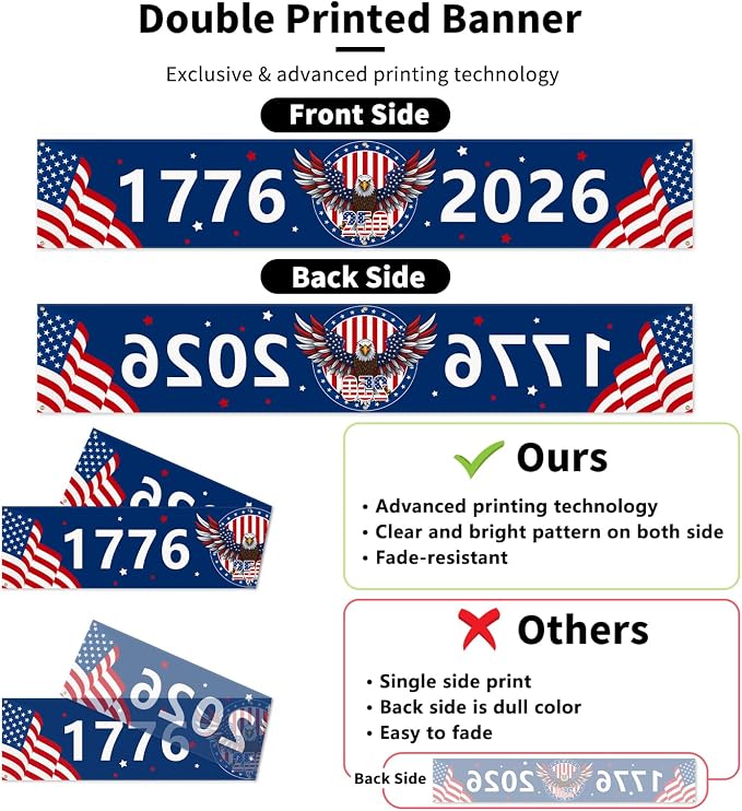 Large 250th Anniversary Banner 120" x 20" 1776-2026 250 Years Birthday America - Image 2
