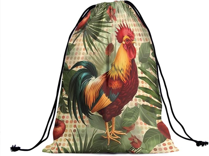 Chicken Printed Gymnastics Grip Bag Palm Leaves Floral Drawstring Bag Spots Gym - Image 2