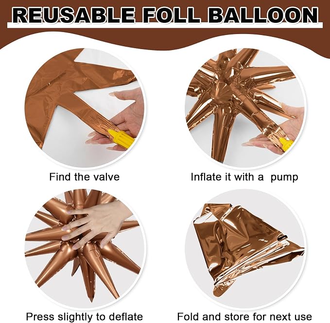 9Pcs Brown Star Balloons, Large Explosion Star Foil Balloons, Neutral Tan Mylar - Image 7