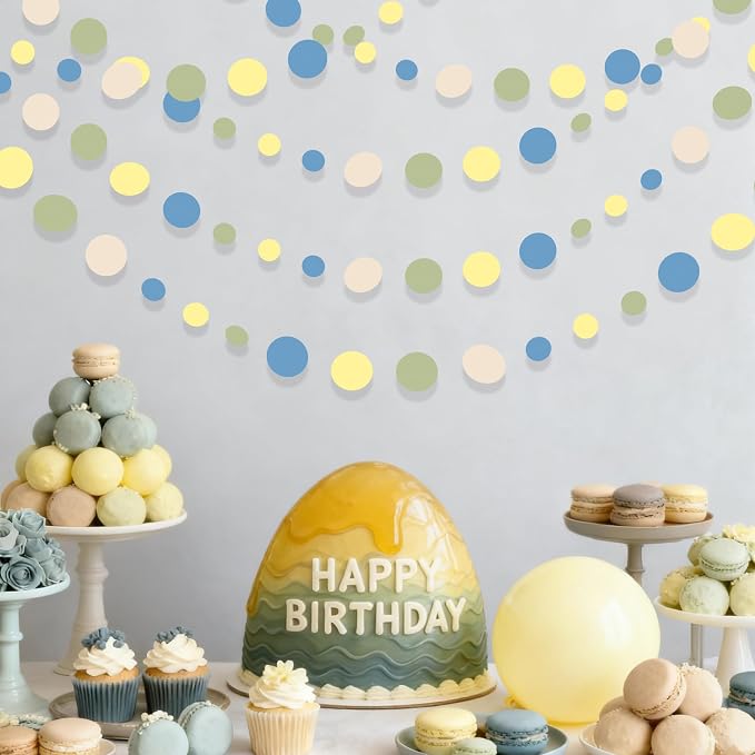 Sage Green Dusty Blue Yellow Beige Polka Dots Garlands Olive Green Macaron - Image 8