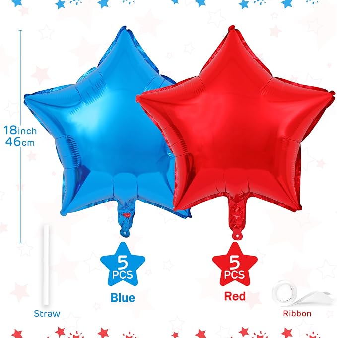 Red Blue Star Balloons 18 Inch - Image 2