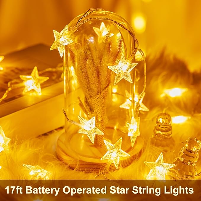 Minetom Star String Lights Battery Operated - 17 ft 50 LED Star Fairy String - Image 6
