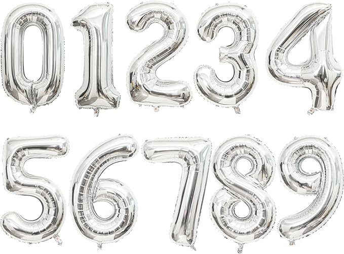 2 Set 20 Pcs Number Balloons 16 Inch Silver 0-9 Number Mylar Foil Balloons by Unknown
