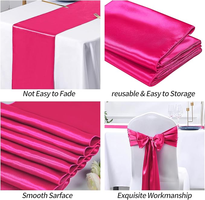 SiinvdaBZX 12 Pcs Hot Pink Satin Table Runner 12 x 108 inches Long | Bright - Image 6