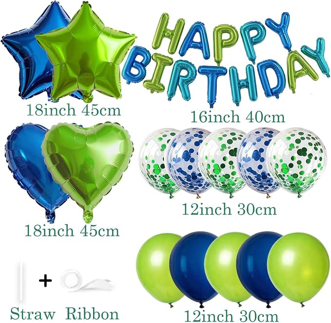 27 Pcs Green Blue Birthday Decorations, 3D Letters Green Blue Happy Birthday - Image 3