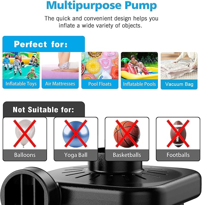 Electric Air Pump for Inflatables, Portable Quick-Fill Air Pump - Image 2