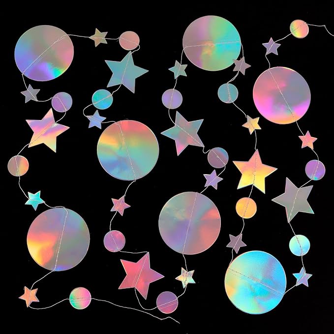 Star Circle Dot Hanging Garlands, Holographic Twinkle Stars Garlands Iridescent - Image 3