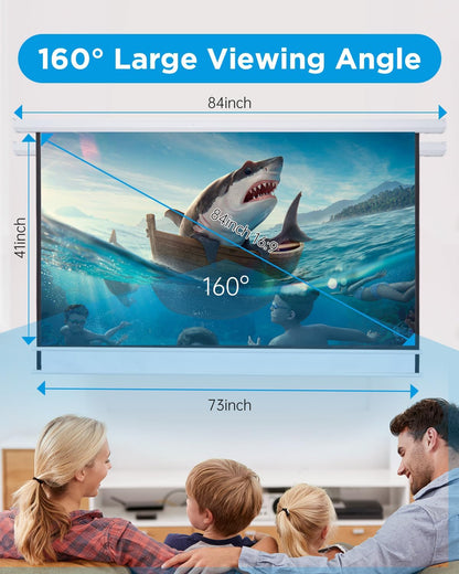 Projector Screen Motorized Pull Down 84 Inch 16:9 Electric Projector Screen with Remote, Automatic Projector Screens Wall Ceiling Mount Small White Movie Screens for Projectors Outdoor Indoor