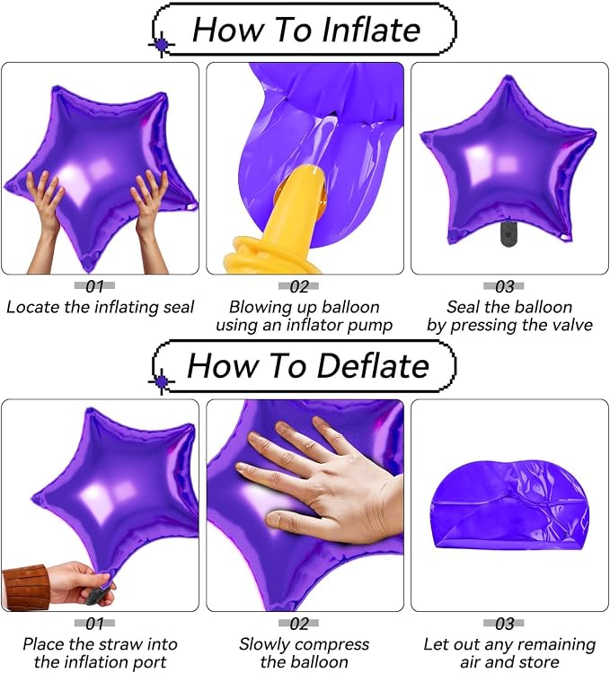 Hot Pink Purple Star Balloons, 22/18/10 Inch Foil Balloons, Four-Pointed Balloon - Image 3