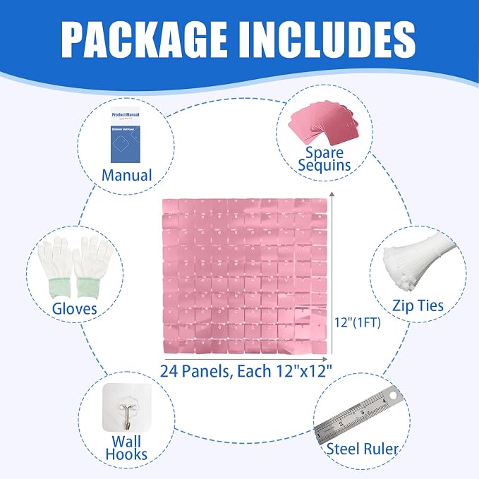 Ozikutech 24 Pcs Pink Shimmer Wall Backdrop Panels - Image 2