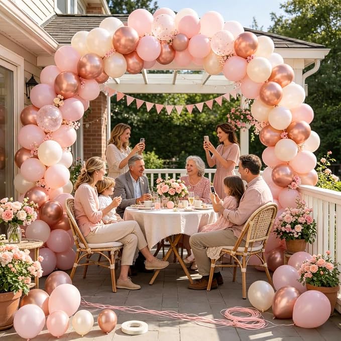 Dusty Pink Balloons, Blush Pink Metallic Rose Gold Double Stuffed Pearl White - Image 5