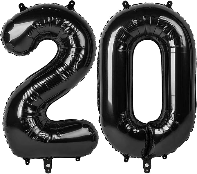 Black 40 Inch 20 Number Balloons, Balloon Decorations by Upgesy