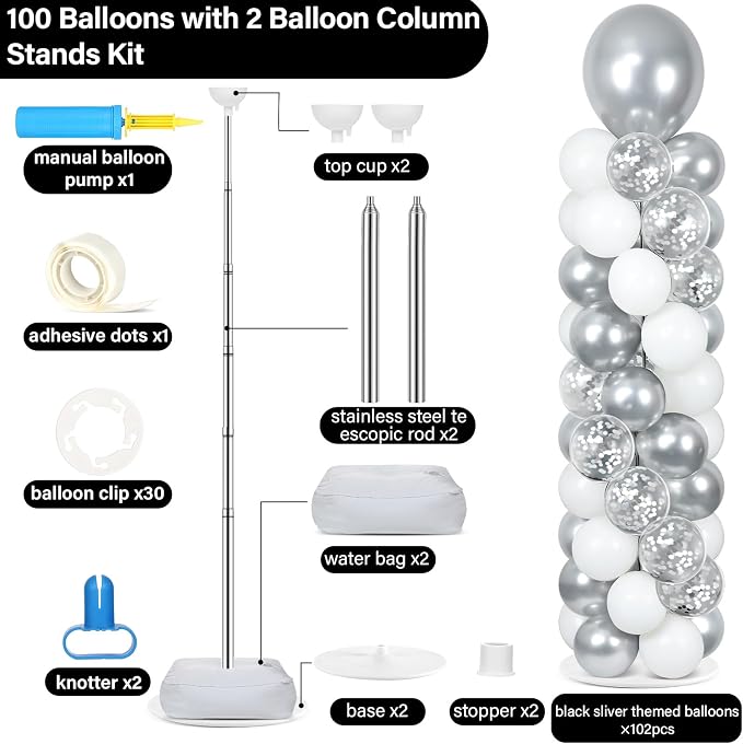 2 Sets Silver and White Balloon Column Stand Kit - Image 2