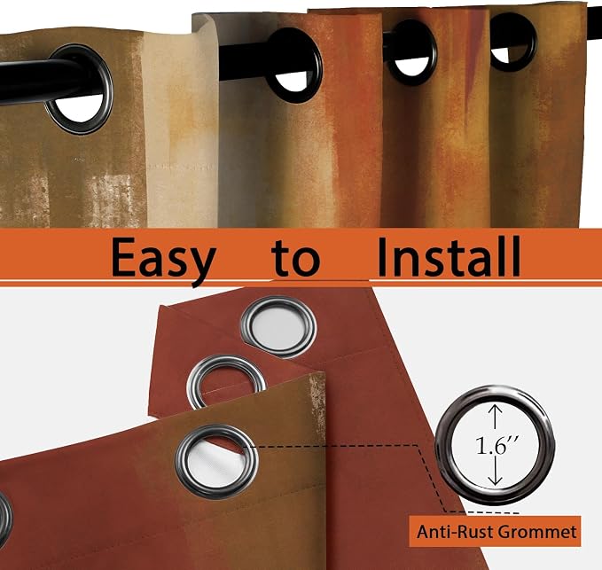 Asuexpect Burnt Orange Curtains 2 Panels Abstract Rust Curtain Room Darkening - Image 6