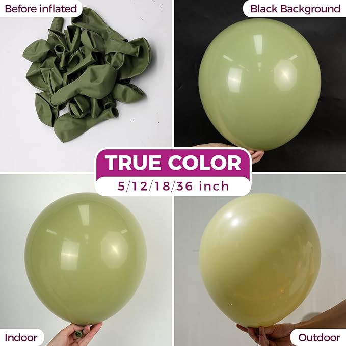 Bezente Sage Green Latex Matte Party Balloons 150 Pack 5 inch Small | Olive - Image 2