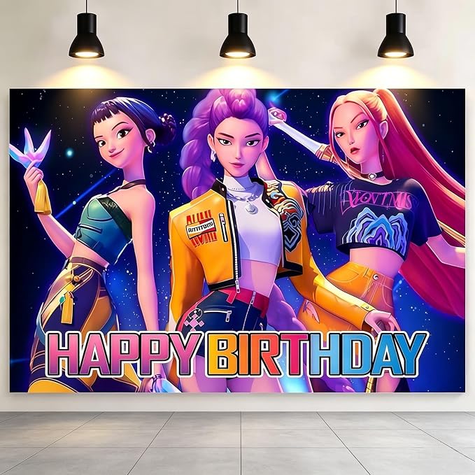 Cartoon Birthday Party Decorations, Happy Birthday Banner Backdrop by Unknown