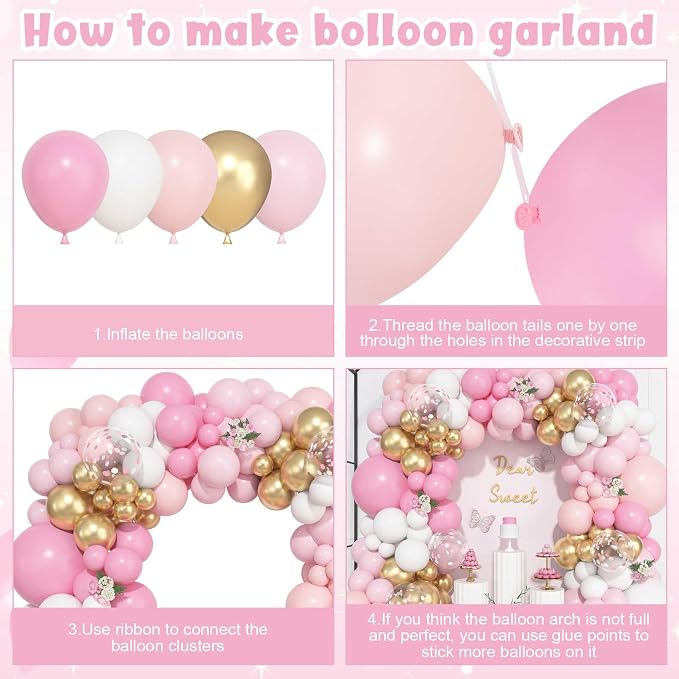157Pcs Pink and White Balloons Garland Arch Kit Different Size | Pastel Pink - Image 7