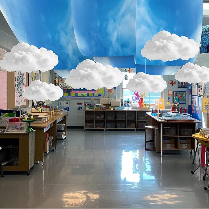 VioraWhite 9 Pcs Blue Sky White Cloud Ceiling Decor Include 12 x 2 ft - Image 5