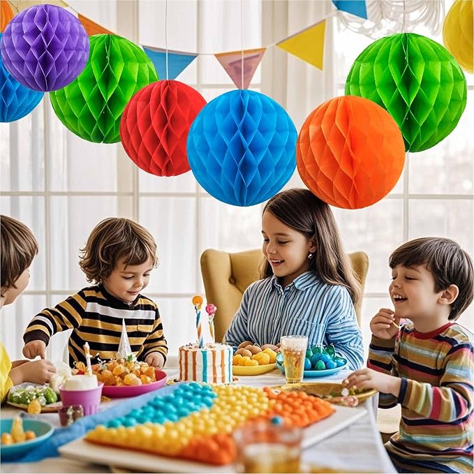 Rainbow Paper Honeycomb Flower Balls-12 Pcs 6" 10" Tissue Pompoms They are - Image 3