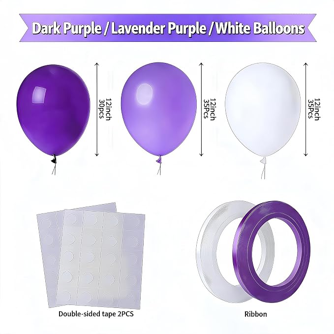 Purple and White Balloons 100Pack 12 Inch Set Latex Party Decorations | Dark - Image 2