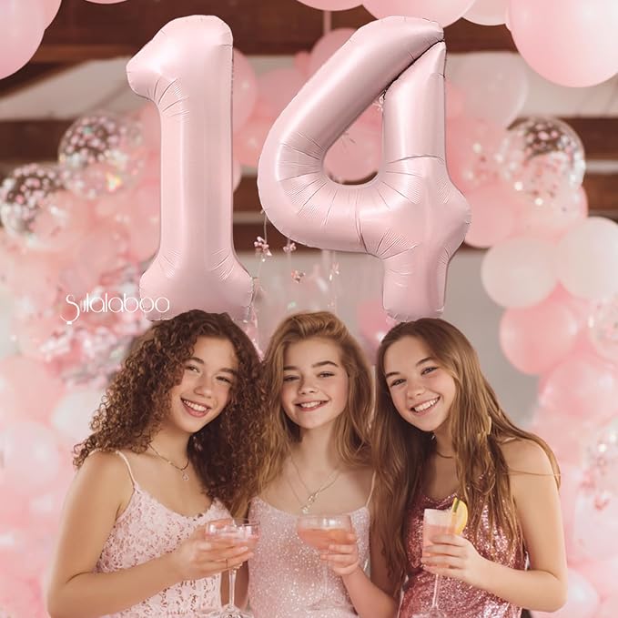 40 Inch Light Pink Number 14 Balloon 0-9 14th Foil Big Giant | Digital - Image 3